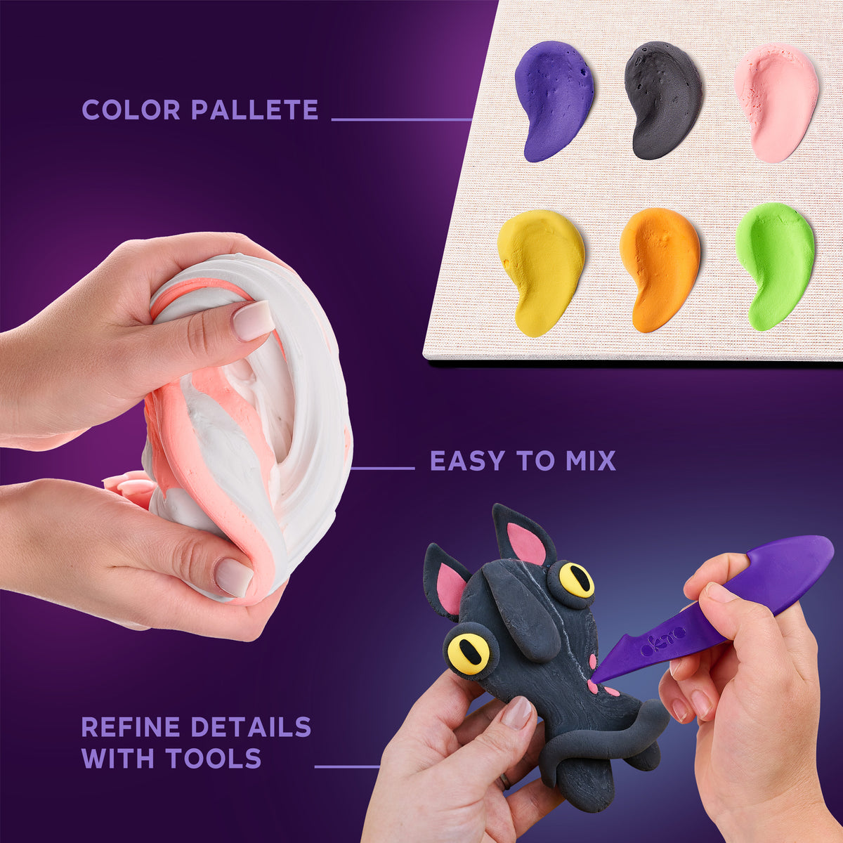 OKTO Little Worlds — Ghost Cat — Foam Air‑Dry Clay Wooden Art Kit (~8.3″ Square) — Ages 8+