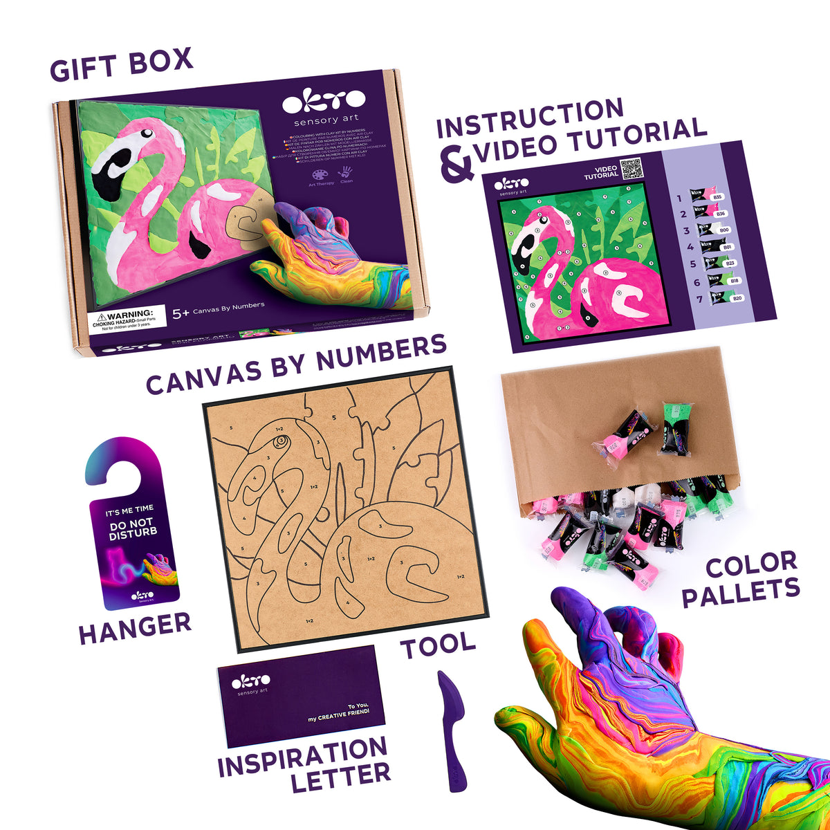 OKTO Clay-by-Numbers Kit – “Pink Flamingo” (11.4” x 11.4)