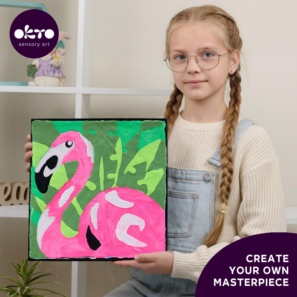 OKTO Clay-by-Numbers Kit – “Pink Flamingo” (11.4” x 11.4)