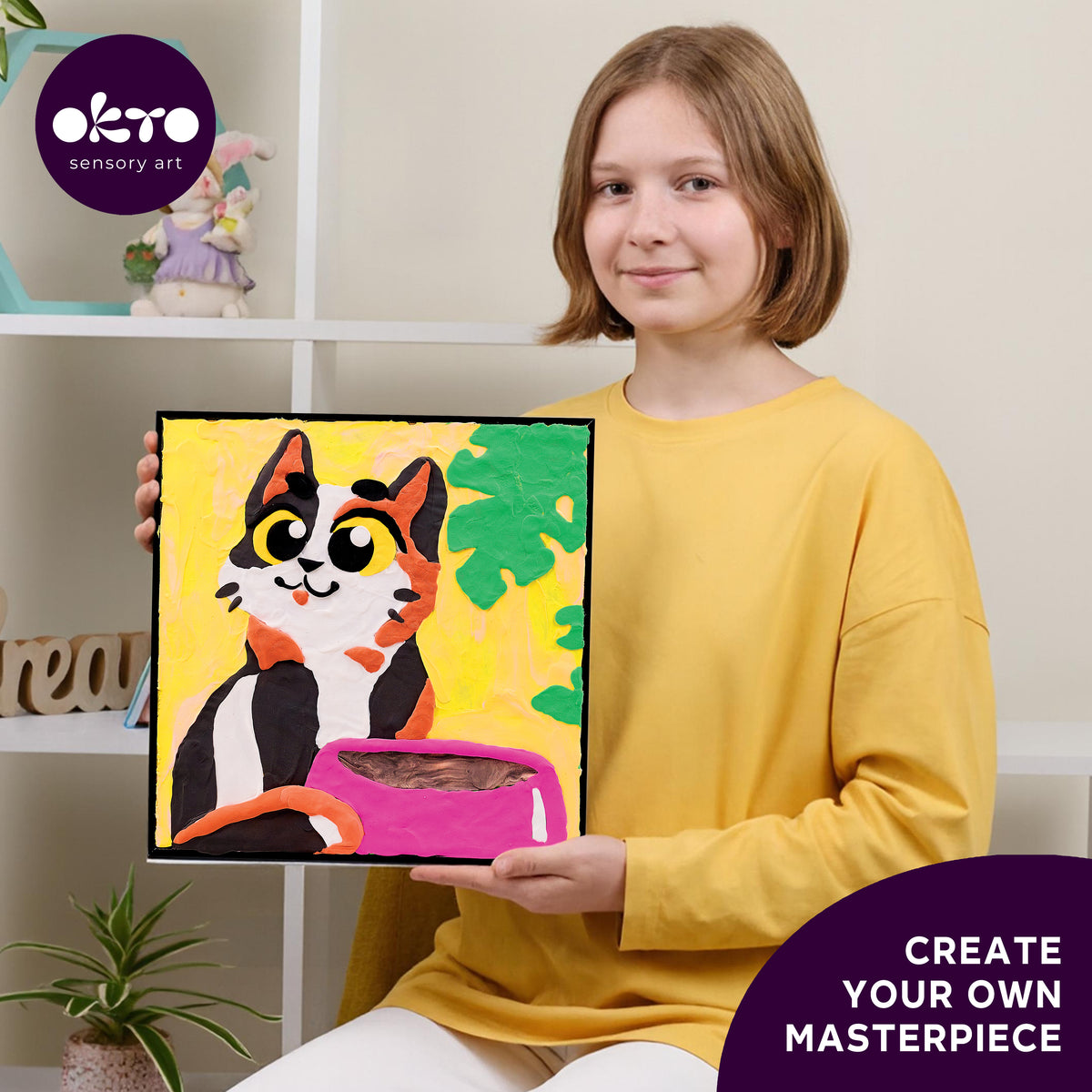 OKTO Clay by Numbers — Funny Cat — (~11.4×11.4 in) — Ages 5+