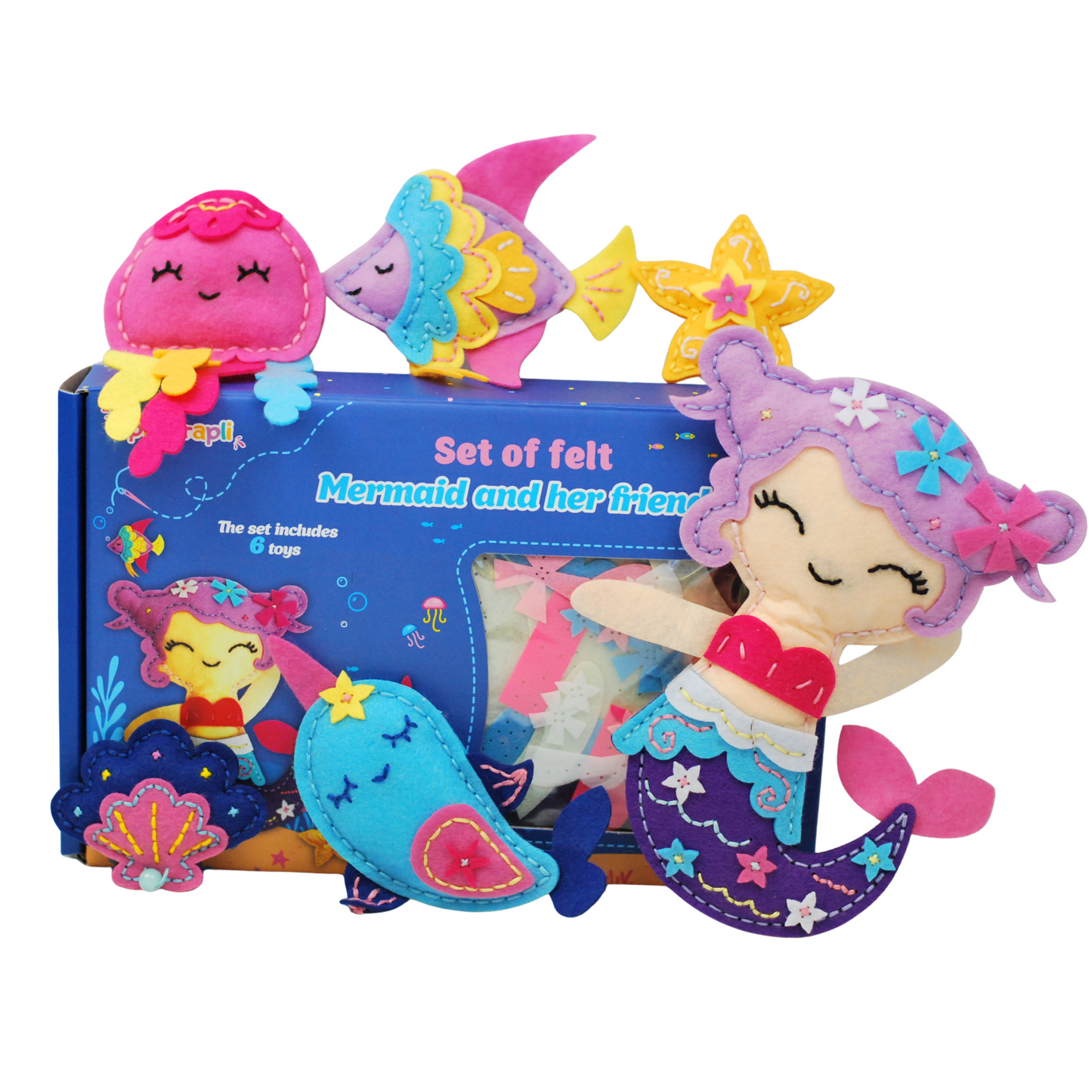 APLI Krapli - APLI Krapli Sewyourself Felt Toy Kit The Little Mermaid And Friends Precut Felt Stuffing Thread & Safe Needle Ages 6+