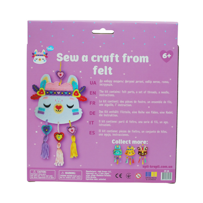 APLI Krapli - APLI Krapli Felt Wall Flag Sewing Kit Lama Precut Felt Thread & Safe Needle Ages 6+
