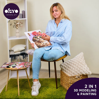 OKTO Air-Dry Clay 3D Painting Kit – Kit a Cat in a Flower Crown (11.8 x 15.7 in)