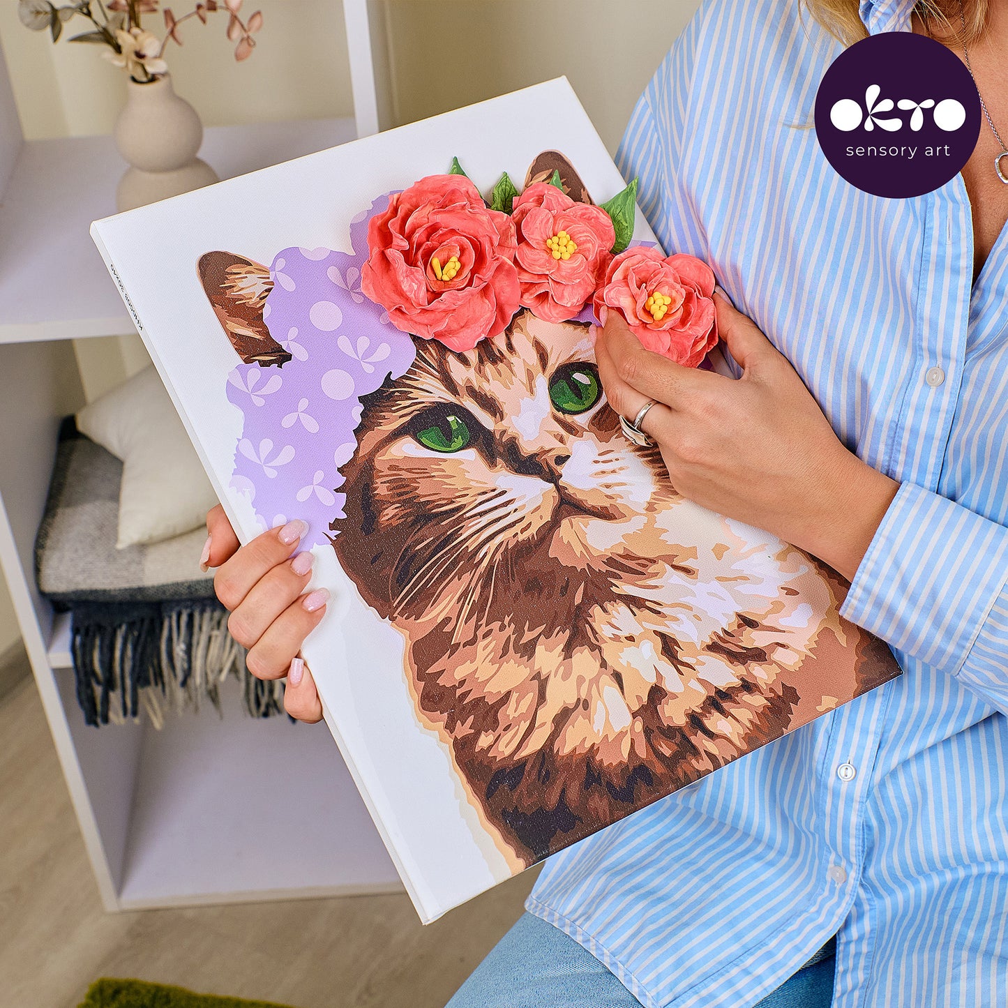OKTO Air-Dry Clay 3D Painting Kit – Kit a Cat in a Flower Crown (11.8 x 15.7 in)