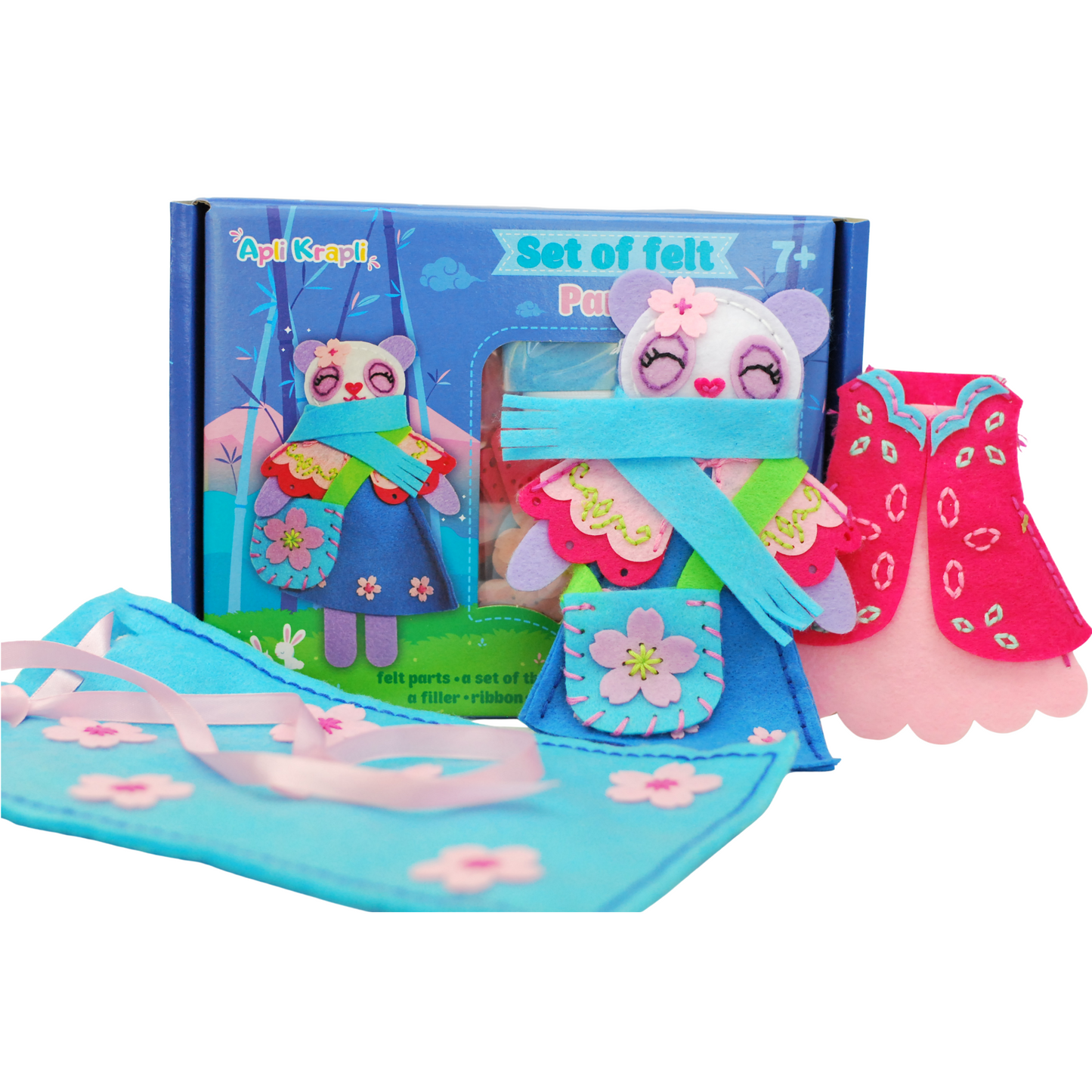 APLI Krapli - APLI Krapli Sewyourself Felt Toy Kit Toy Panda Precut Felt Stuffing Thread & Safe Needle Ages 6+