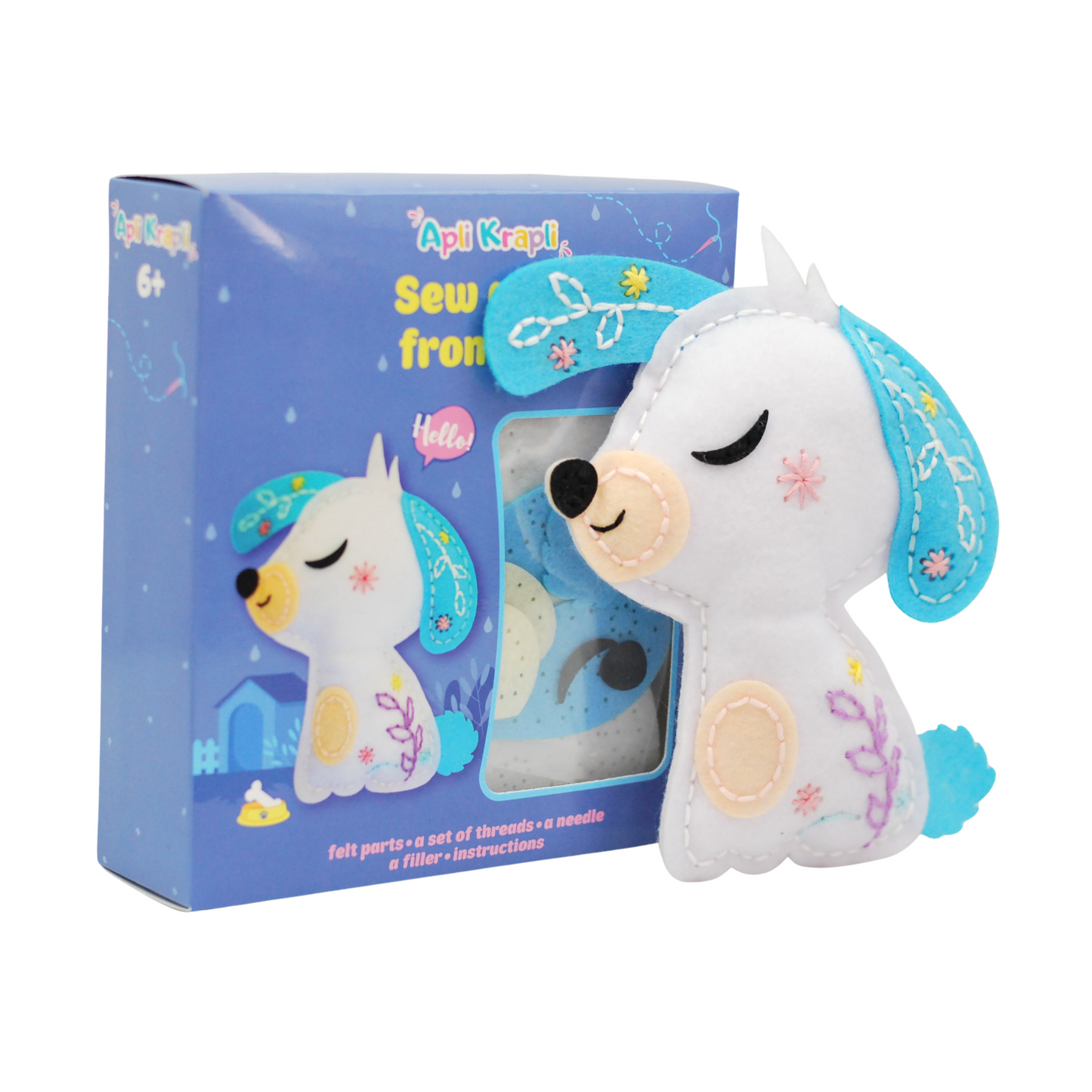 APLI Krapli - APLI Krapli Sewyourself Felt Toy Kit Dog Precut Felt Stuffing Thread & Safe Needle Ages 6+
