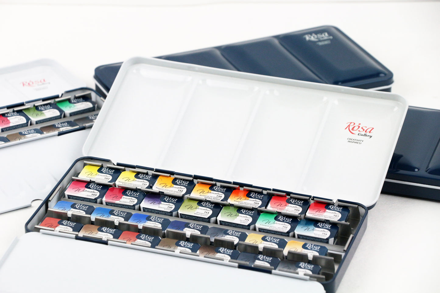 Set of watercolor paints "Classic" ROSA Gallery, metal case, 28 colors, cuvette