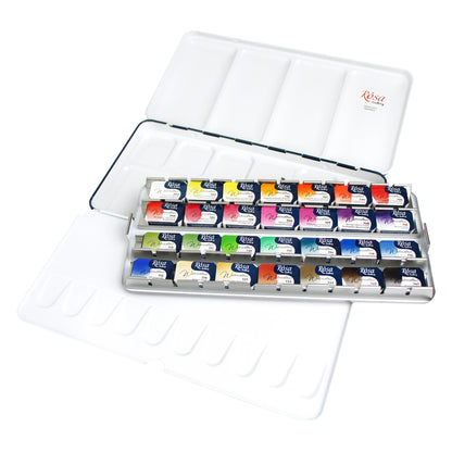 Set of watercolor paints "Botanycal" ROSA Gallery, metal case, 28 colors, pans