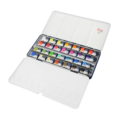 Set of watercolor paints "Botanycal" ROSA Gallery, metal case, 28 colors, pans