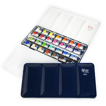 Set of watercolor paints "Botanycal" ROSA Gallery, metal case, 28 colors, pans