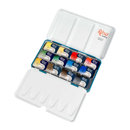 ROSA Gallery Classic Watercolor Set - 12 Colors, Full Pans in Turquoise Metal Case"