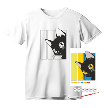 T-Shirt Painting "Black Cat" - 100% Cotton, Size S by ROSA Talent