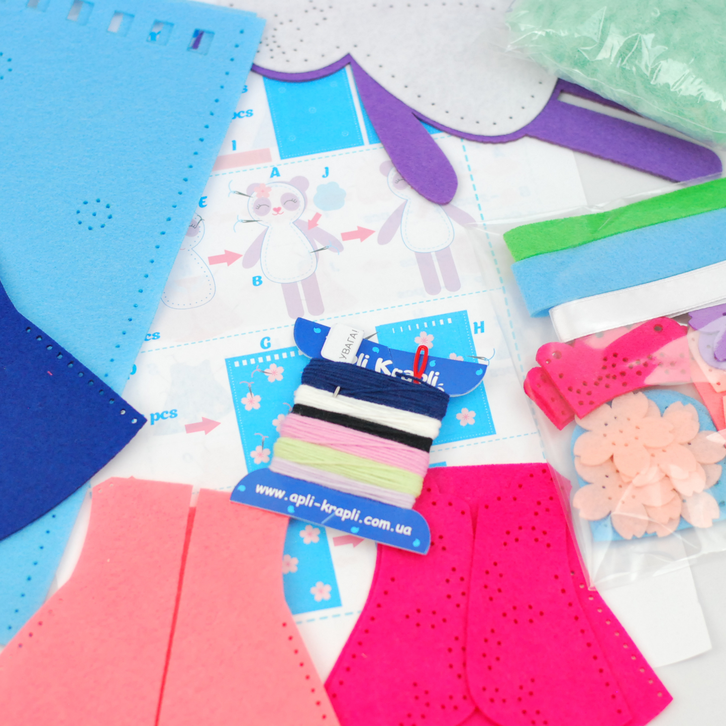 APLI Krapli - APLI Krapli Sewyourself Felt Toy Kit Toy Panda Precut Felt Stuffing Thread & Safe Needle Ages 6+