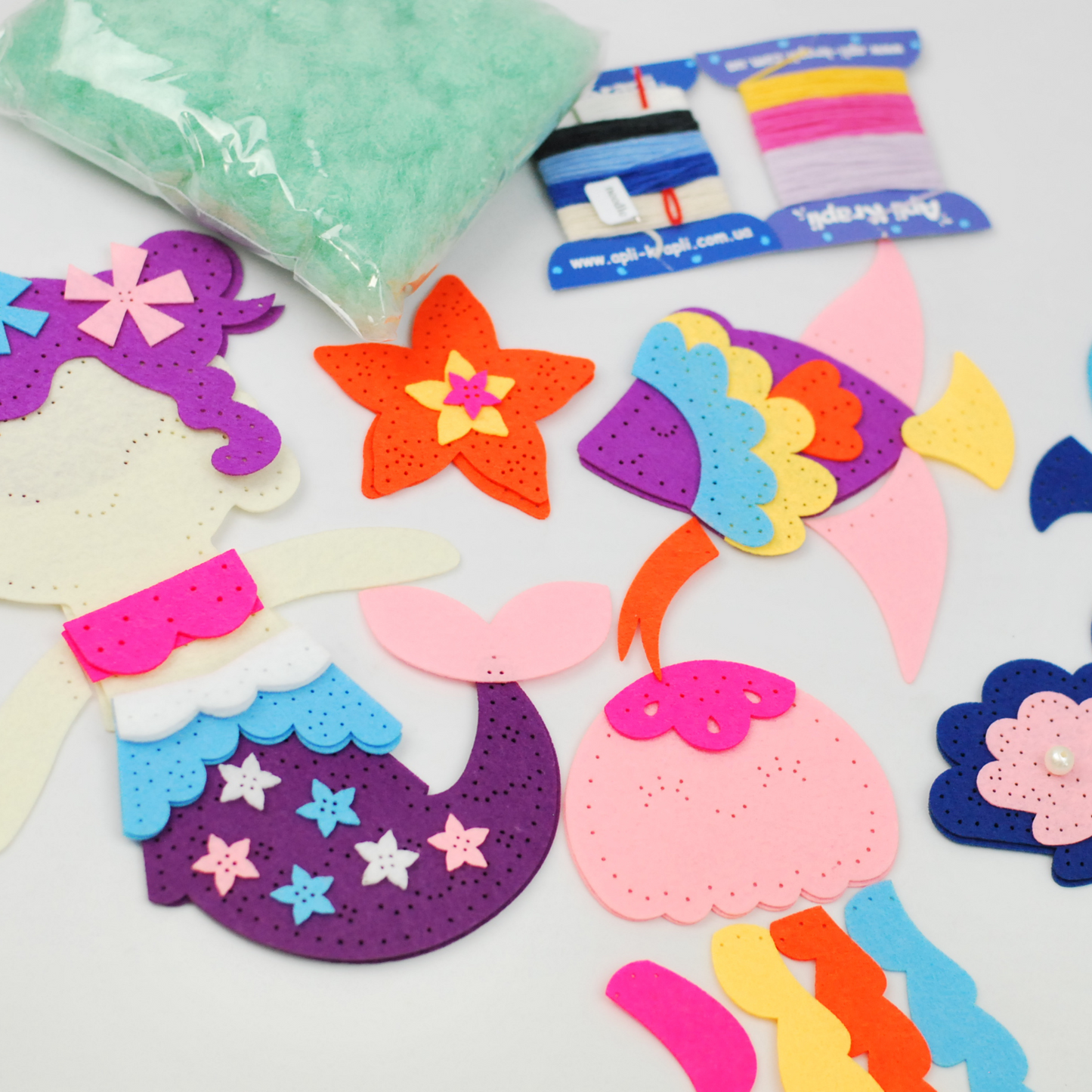 APLI Krapli - APLI Krapli Sewyourself Felt Toy Kit The Little Mermaid And Friends Precut Felt Stuffing Thread & Safe Needle Ages 6+