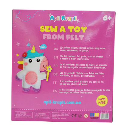 APLI Krapli - APLI Krapli Sewyourself Felt Toy Kit Unicorn Precut Felt Stuffing Thread & Safe Needle Ages 6+