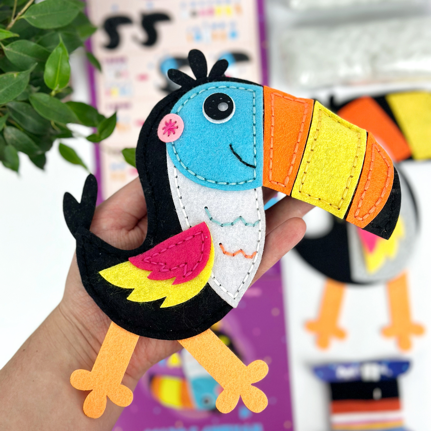 APLI Krapli - APLI Krapli Sewyourself Felt Toy Kit Toucan Precut Felt Stuffing Thread & Safe Needle Ages 6+