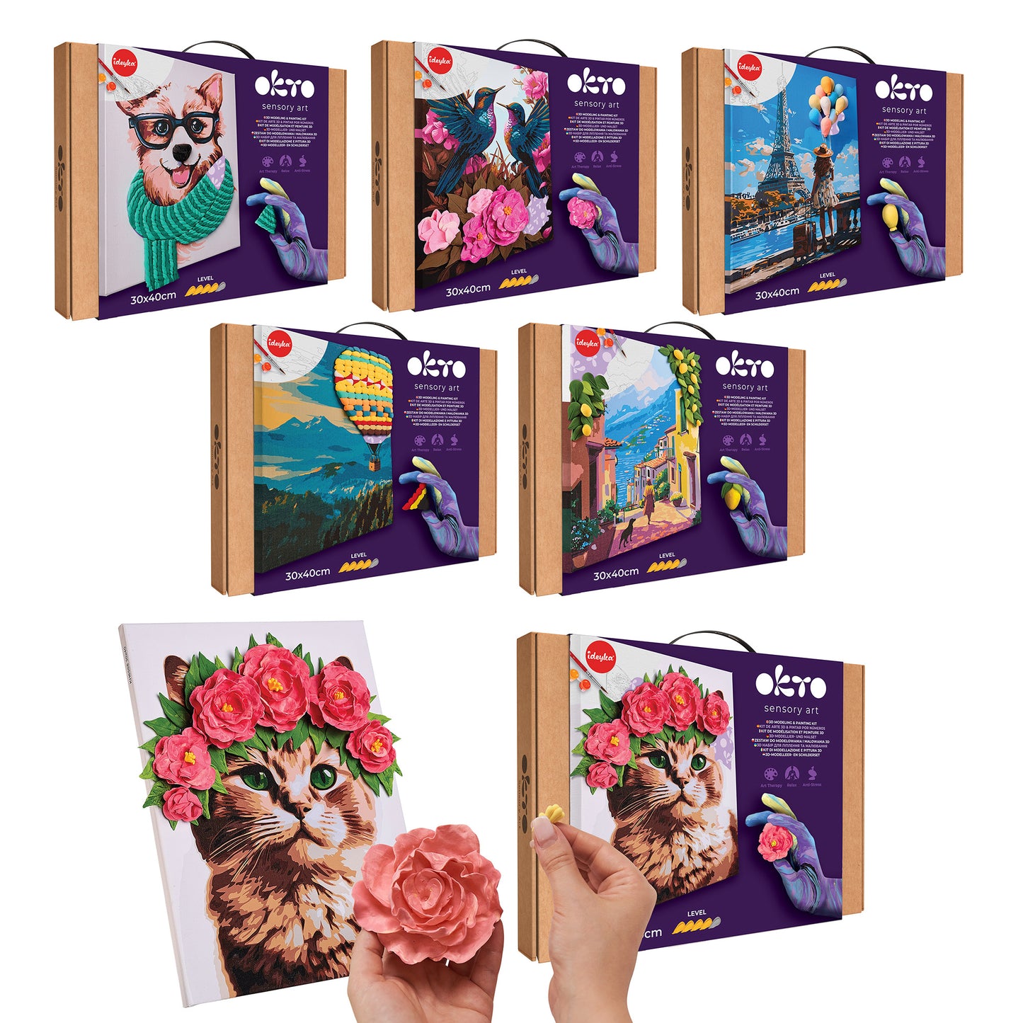 OKTO Air-Dry Clay 3D Painting Kit – Kit a Cat in a Flower Crown (11.8 x 15.7 in)