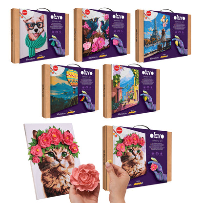 OKTO Air-Dry Clay 3D Painting Kit – Kit a Cat in a Flower Crown (11.8 x 15.7 in)