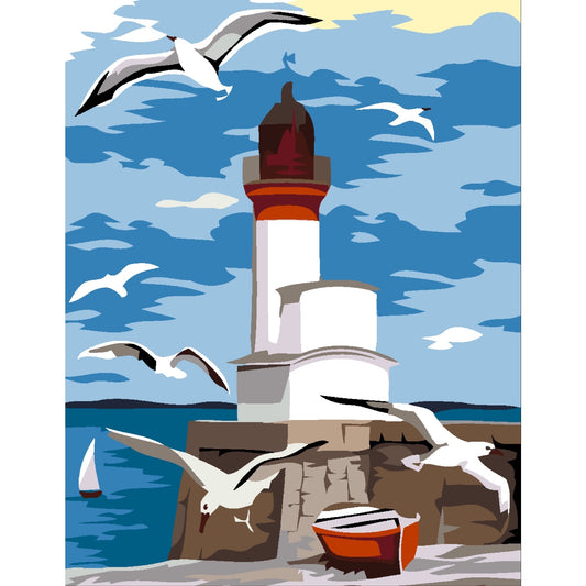 Artwille DIY Paint by Numbers for Adults and Kids - Lighthouse and Seagulls