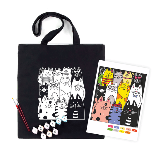 ROSATalent: Eco-Friendly Cotton Ecobag Coloring Kit – Cats in Glasses (220 GSM, 38x42 cm)