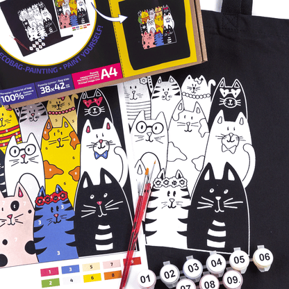 ROSATalent: Eco-Friendly Cotton Ecobag Coloring Kit – Cats in Glasses (220 GSM, 38x42 cm)