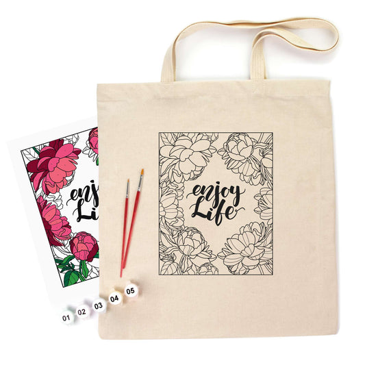 ROSATalent: Eco-Friendly Cotton Ecobag Coloring Kit – Peonies (220 GSM, 38x42 cm)