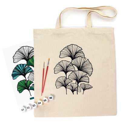 ROSATalent: Eco-Friendly Cotton Ecobag Coloring Kit – Ginkgo Leaves (220 GSM, 38x42 cm)