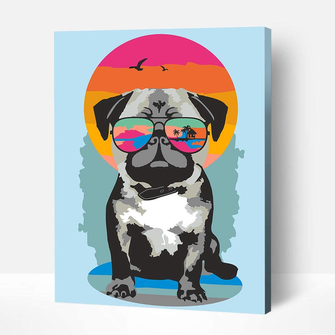 Artwille DIY Paint by Numbers for Adults and Kids - Pug on vacation